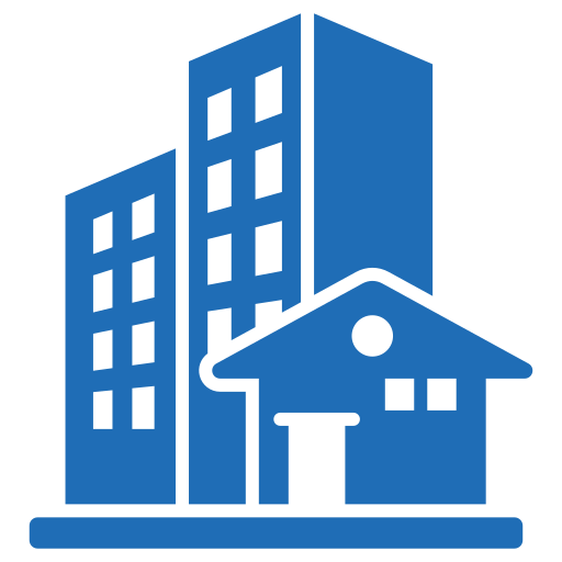 Quantum Bridge Capital icon showing residential and commercial investments for long-term growth.